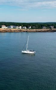 Preview wallpaper sailboat, boat, water, landscape, aerial view