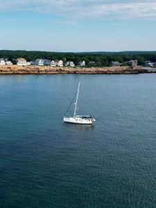 Preview wallpaper sailboat, boat, water, landscape, aerial view