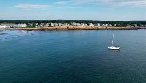 Preview wallpaper sailboat, boat, water, landscape, aerial view