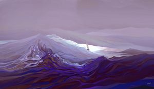Preview wallpaper sailboat, boat, waves, paint, art
