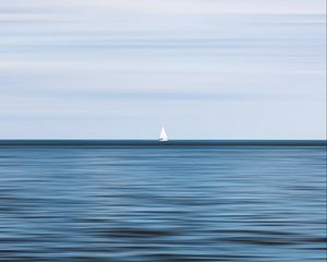 Preview wallpaper sailboat, horizon, sea, waves, sky