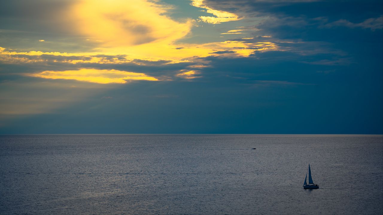 Wallpaper sailboat, horizon, sea, water