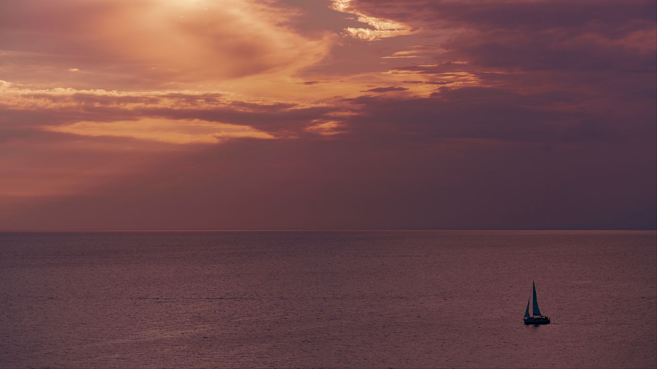 Wallpaper sailboat, horizon, sea, sunset