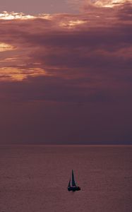 Preview wallpaper sailboat, horizon, sea, sunset