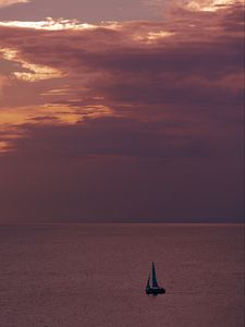 Preview wallpaper sailboat, horizon, sea, sunset