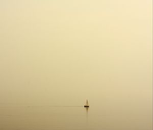 Preview wallpaper sailboat, sea, fog, uniform, lonely, haze