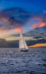 Preview wallpaper sailboat, sunset, sea, horizon