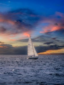 Preview wallpaper sailboat, sunset, sea, horizon