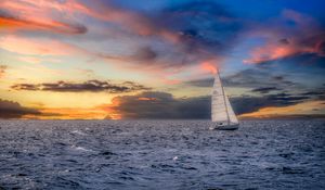 Preview wallpaper sailboat, sunset, sea, horizon