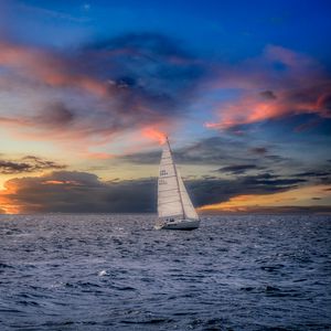 Preview wallpaper sailboat, sunset, sea, horizon