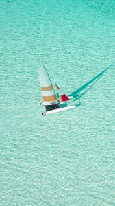 Preview wallpaper sailboat, water, aerial view, sea, blue, transparent