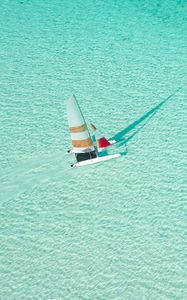 Preview wallpaper sailboat, water, aerial view, sea, blue, transparent