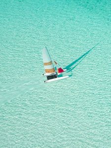 Preview wallpaper sailboat, water, aerial view, sea, blue, transparent