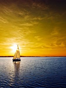 Preview wallpaper sailing vessel, decline, orange, sea, lonely