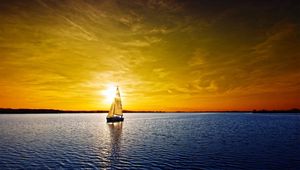 Preview wallpaper sailing vessel, decline, orange, sea, lonely