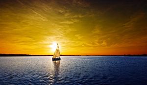 Preview wallpaper sailing vessel, decline, orange, sea, lonely