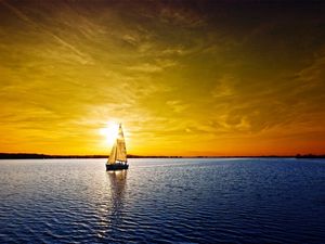 Preview wallpaper sailing vessel, decline, orange, sea, lonely