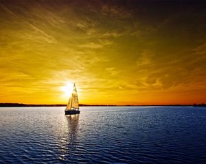 Preview wallpaper sailing vessel, decline, orange, sea, lonely