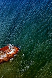 Preview wallpaper sailing vessel, from above, corner, construction, coast, break, water, sea