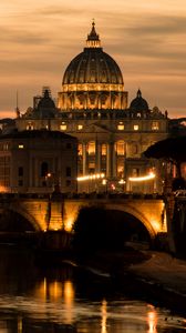 Preview wallpaper saint peters basilica, cathedral, bridge, lights, dark