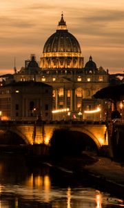 Preview wallpaper saint peters basilica, cathedral, bridge, lights, dark