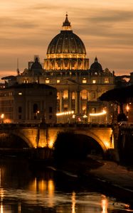 Preview wallpaper saint peters basilica, cathedral, bridge, lights, dark