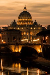 Preview wallpaper saint peters basilica, cathedral, bridge, lights, dark