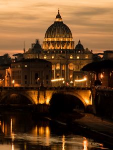 Preview wallpaper saint peters basilica, cathedral, bridge, lights, dark