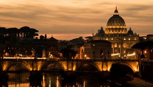 Preview wallpaper saint peters basilica, cathedral, bridge, lights, dark