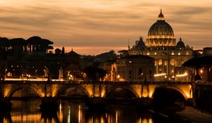 Preview wallpaper saint peters basilica, cathedral, bridge, lights, dark