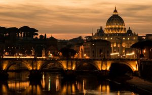 Preview wallpaper saint peters basilica, cathedral, bridge, lights, dark