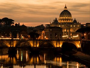 Preview wallpaper saint peters basilica, cathedral, bridge, lights, dark