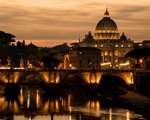 Preview wallpaper saint peters basilica, cathedral, bridge, lights, dark