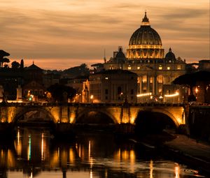 Preview wallpaper saint peters basilica, cathedral, bridge, lights, dark