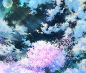 Preview wallpaper sakura, art, sky, anime, pink