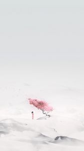 Preview wallpaper sakura, girl, minimalism, desert