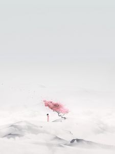 Preview wallpaper sakura, girl, minimalism, desert