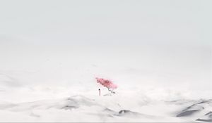 Preview wallpaper sakura, girl, minimalism, desert