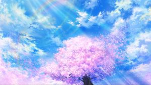 Preview wallpaper sakura, rainbow, art, bloom, sky, clouds