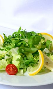 Preview wallpaper salad, lemon, cherry tomatoes, fresh herbs