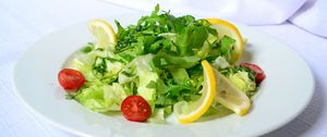 Preview wallpaper salad, lemon, cherry tomatoes, fresh herbs