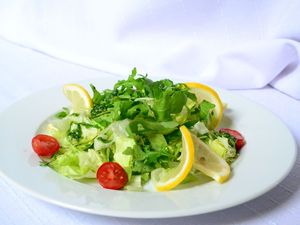 Preview wallpaper salad, lemon, cherry tomatoes, fresh herbs