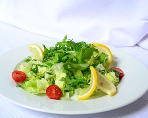 Preview wallpaper salad, lemon, cherry tomatoes, fresh herbs