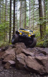 Preview wallpaper salem jeeper, jeeper, suv, car, stones, forest