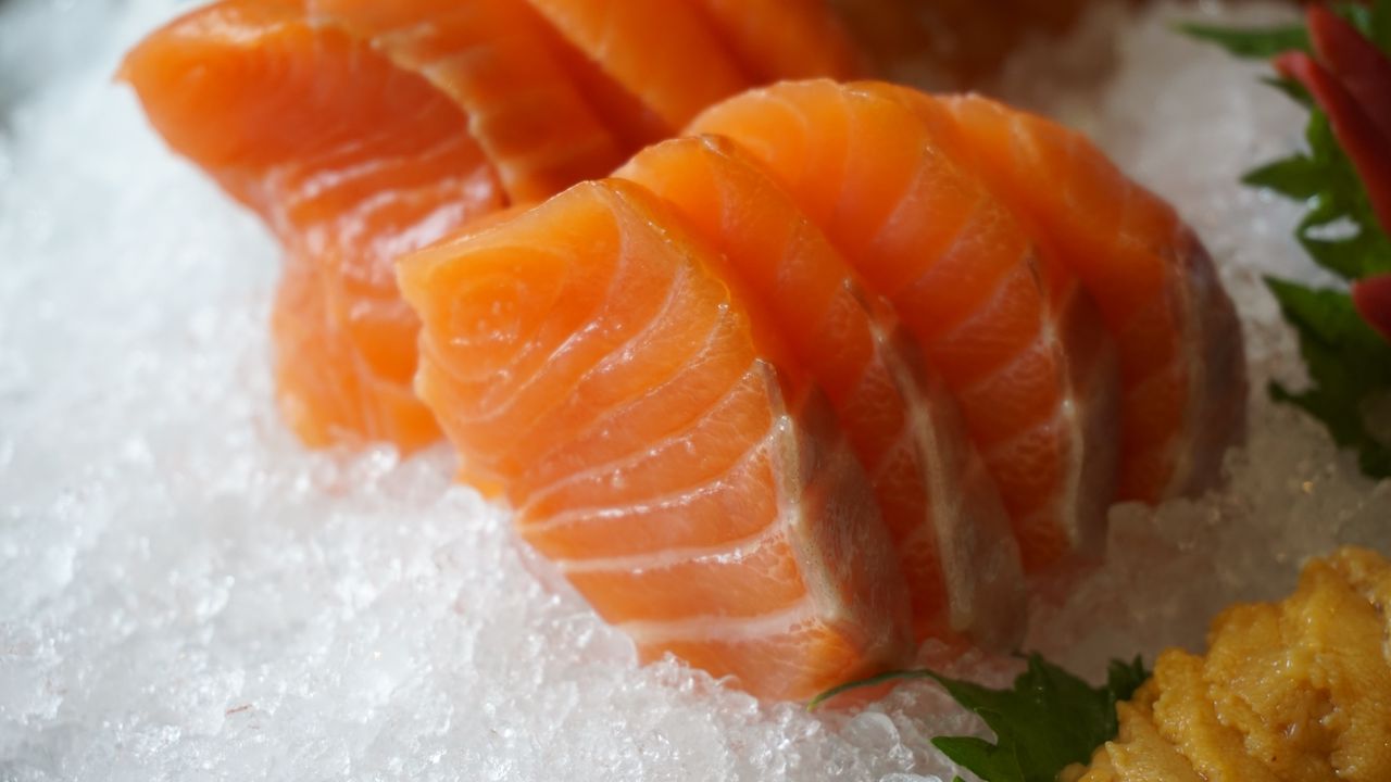 Wallpaper salmon, ice, fish, meat, sliced