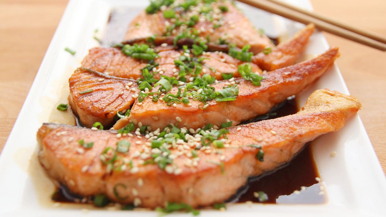 Wallpaper salmon, teriyaki, fish, meat