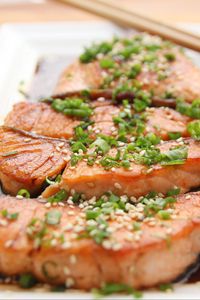 Preview wallpaper salmon, teriyaki, fish, meat