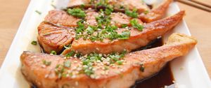Preview wallpaper salmon, teriyaki, fish, meat