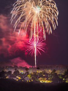 Preview wallpaper salute, building, fireworks, celebration, san diego, usa