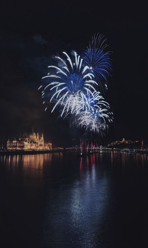 480x800 Wallpaper salute, night city, celebration, budapest, hungary